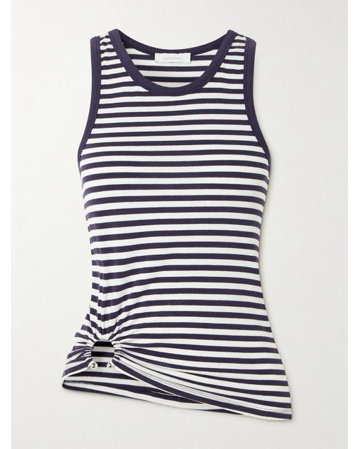 Rabanne Blue Tanktop Aus Gestreiftem Jersey Aus Einer Baumwollmischung Mit Verzierung