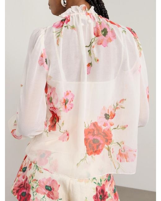 Zimmermann Pink Lightburst Ruffled Floral-Print Cotton And Silk-Blend Voile Blouse