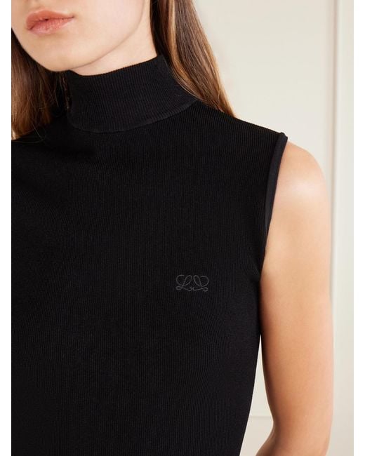 Loewe Black Logo-Embroidered Ribbed-Knit Turtleneck Top
