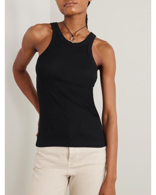 Totême  Black Net Sustain Curved Ribbed Stretch Organic Cotton-Jersey Tank