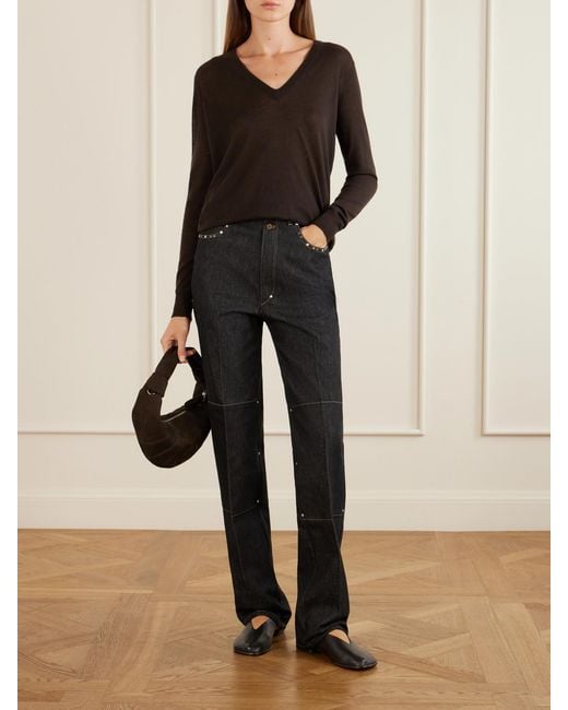 Lemaire Black High-Rise Studded Straight-Leg Jeans
