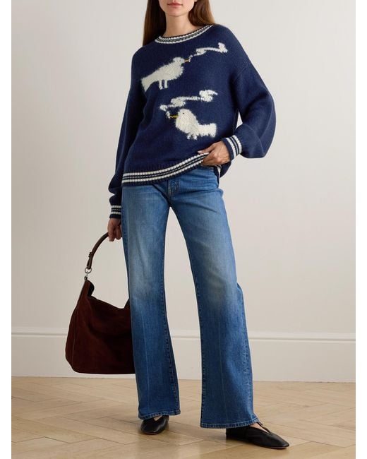 Mother Blue Oversized Striped Intarsia-Knit Sweater
