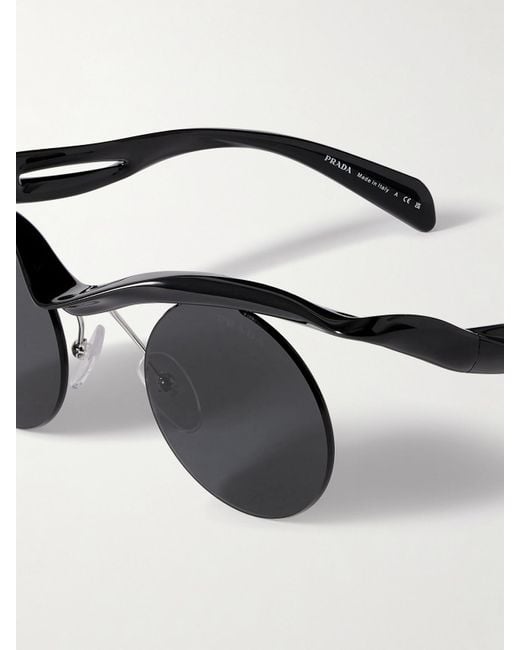 Prada Black Morph Rimless Round-Frame Acetate Sunglasses