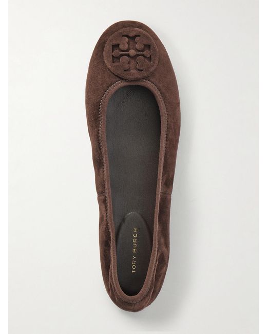 Tory Burch Brown Reva Embellished Suede Ballet Flats