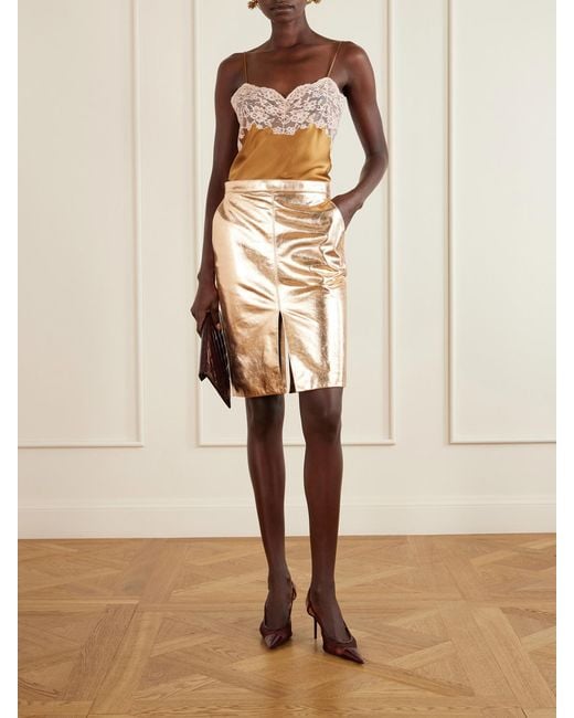 Saint Laurent Natural Lace-Trimmed Silk-Satin Camisole