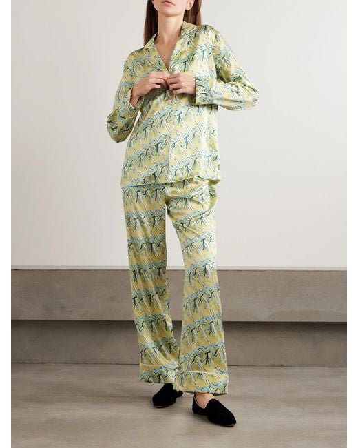 Olivia Von Halle White Lila Printed Silk-Satin Pajama Set