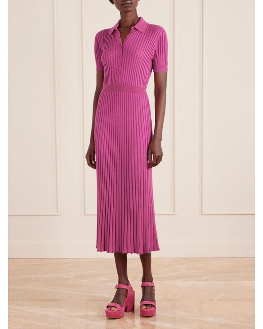 Gabriela Hearst Pink Amor Ribbed Cashmere And Silk-Blend Midi Dress