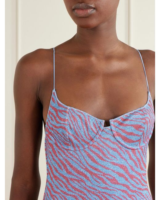 Oseree Purple Animalier Printed Lurex Swimsuit
