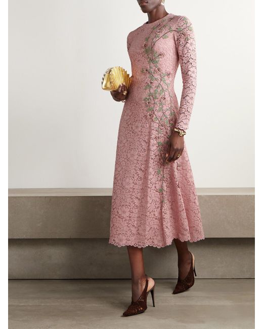 Costarellos Pink Marlena Embellished Corded-Lace Midi Dress