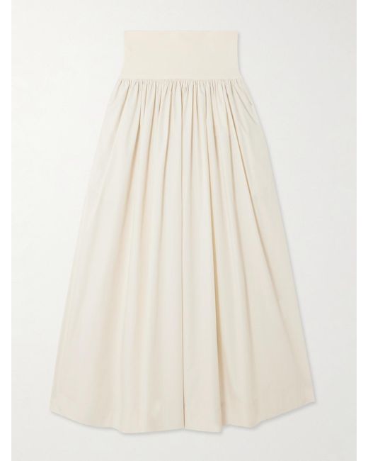 Esse Studios Natural Gathered Organic Cotton-Poplin And Stretch-Knit Maxi Skirt