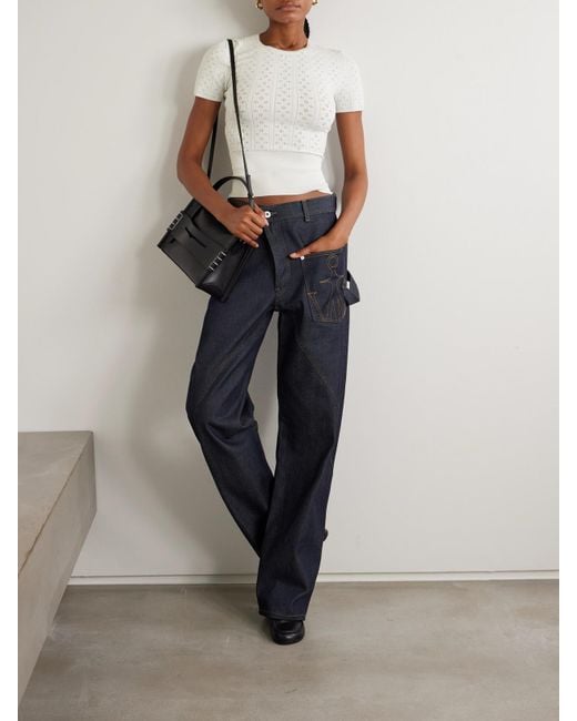 J.W. Anderson White Bow-Detailed Recycled Pointelle-Knit T-Shirt