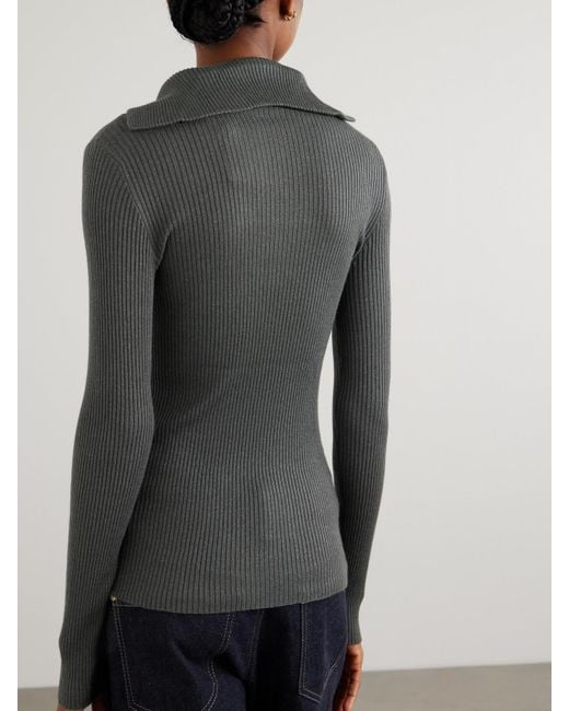 Brunello Cucinelli Gray Ribbed Metallic Cashmere And Silk-Blend Top