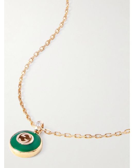 Gucci White Interlocking G 18-Karat, Agate And Diamond Necklace