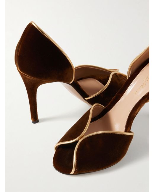 Gianvito Rossi Brown 95 Metallic Leather-Trimmed Velvet Pumps