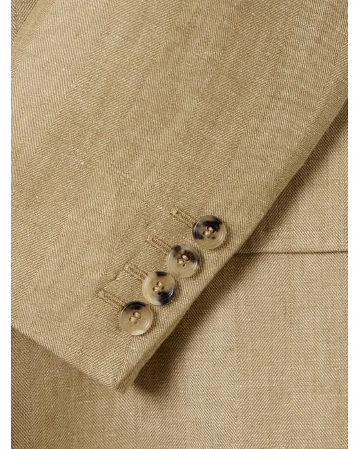 Max Mara Natural Gerla Double-Breasted Herringbone Linen Blazer