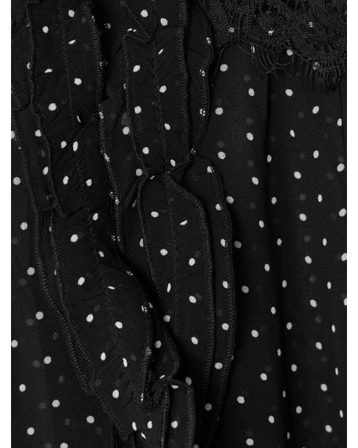 Sea Black Melody Tie-Detailed Lace-Trimmed Polka-Dot Crepe De Chine Blouse