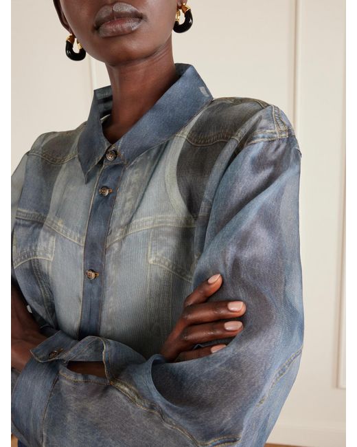 Haikure Blue Maya Printed Silk-Organza Shirt