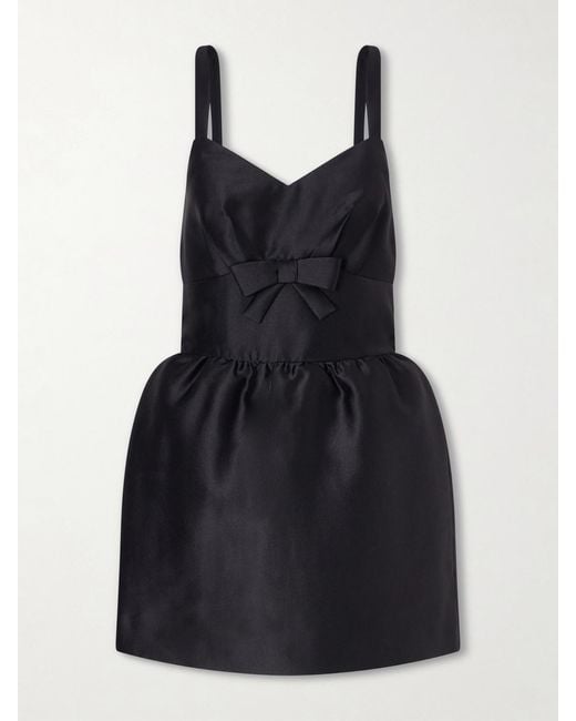 ShuShu/Tong Black Bow-Detailed Gathered Crepe Mini Dress