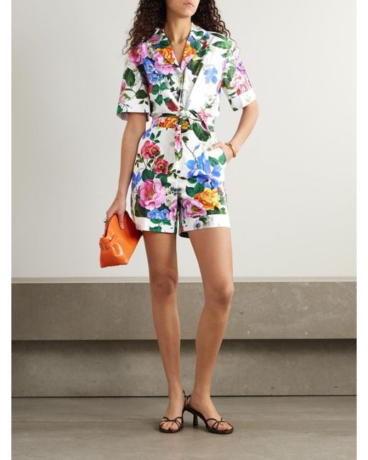 Short En Popeline De Coton À Imprimé Fleuri Dolce & Gabbana en coloris Gray