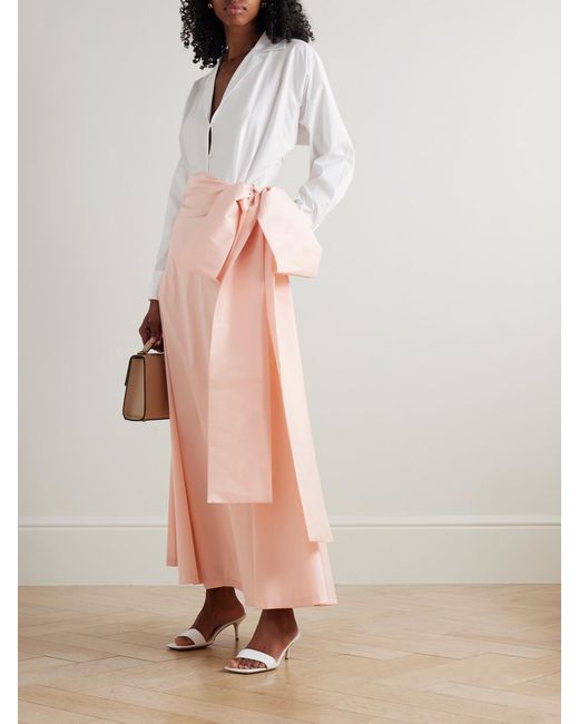 BERNADETTE Pink Clarence Belted Organic Cotton-Blend Poplin And Taffeta Maxi Shirt Dress