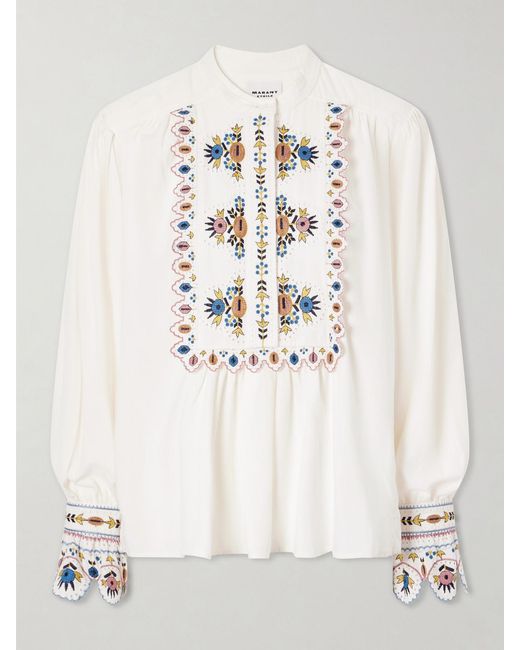 Isabel Marant Natural Monique Embroidered Linen-Blend Blouse