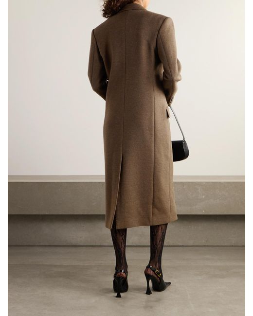 Saint Laurent Natural Doppelreihiger Mantel Aus Einer Gebürsteten Woll-Kaschmirmischung