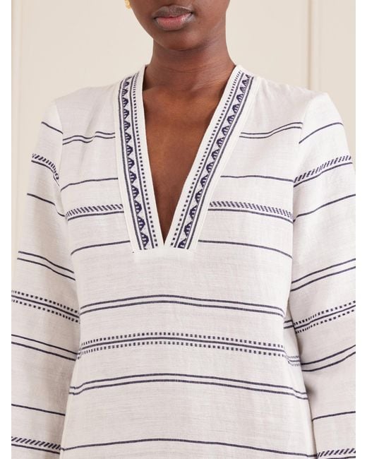 Lemlem White Theodora Striped Linen Maxi Dress