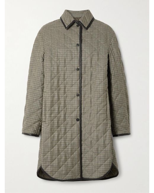 James Purdey & Sons Gray Abbot Textured Leather-Trimmed Houndstooth Quilted Wool Jacket