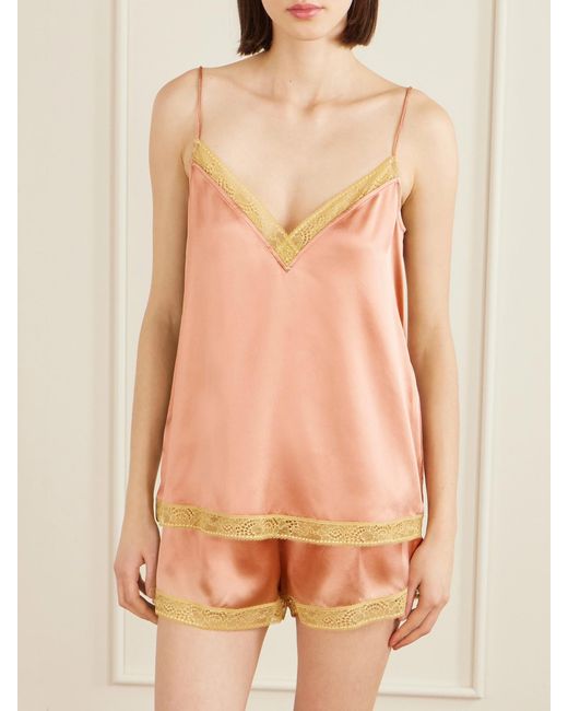 Eres Pink Pretty Lace-Trimmed Silk-Satin Shorts