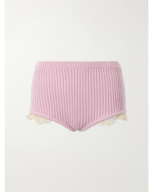 Magda Butrym Pink Crochet-Trimmed Knitted Cashmere Shorts