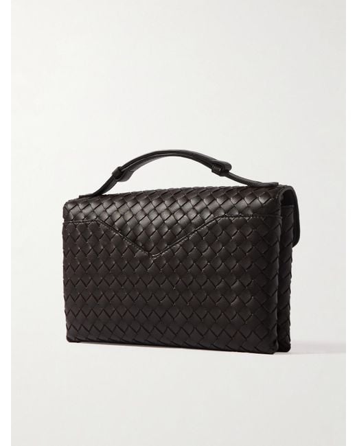 Bottega Veneta Black Knot Lock Medium Intrecciato Leather Shoulder Bag