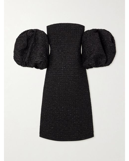 ‎Dima Ayad Black Schulterfreie Robe Aus Metallic-Cloqué
