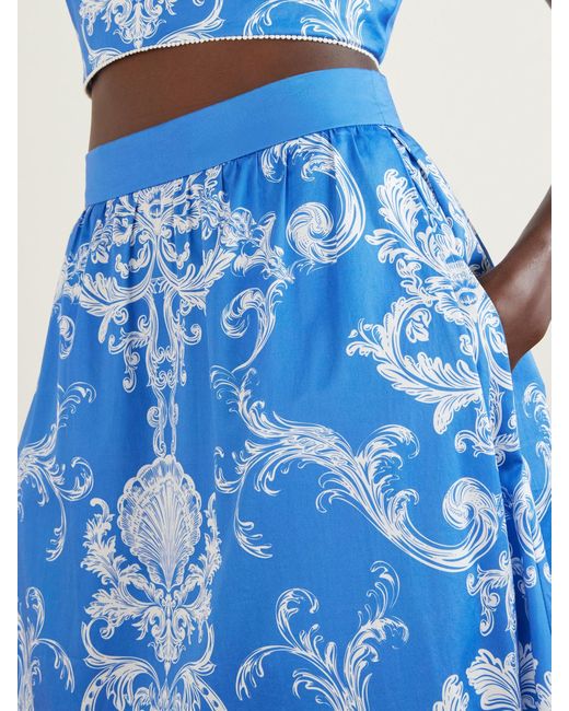 Borgo De Nor Blue Paulina Printed Cotton Midi Skirt
