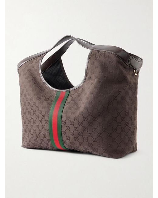 Gucci Gray Giglio Leather-Trimmed Canvas-Jacquard Tote