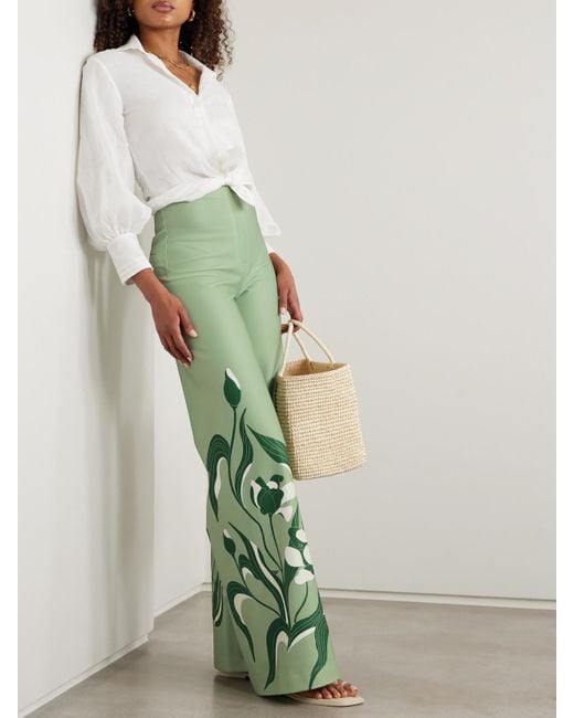 ANDRES OTALORA Green Luz De Si Floral-Print Stretch-Scuba Wide-Leg Pants