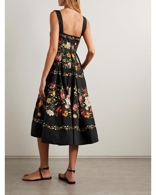 Agua Bendita White Alcaparra Paramo Pleated Floral-Print Cotton-Poplin Midi Dress