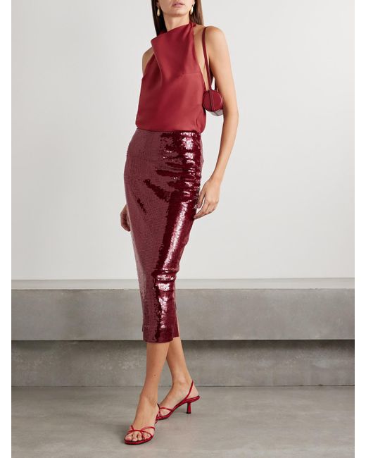 Veronica Beard Red Koa Midirock Aus Stretch-Tüll Mit Pailletten
