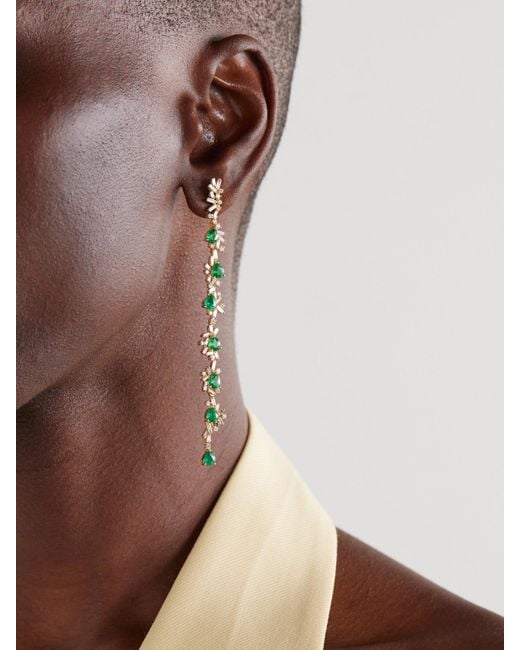 Suzanne Kalan Natural 18-Karat, Diamond And Emerald Earrings