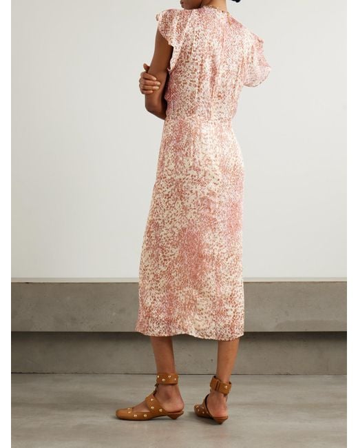 Isabel Marant Pink Lyndsay Gathered Devoré Silk-Blend Chiffon Midi Dress