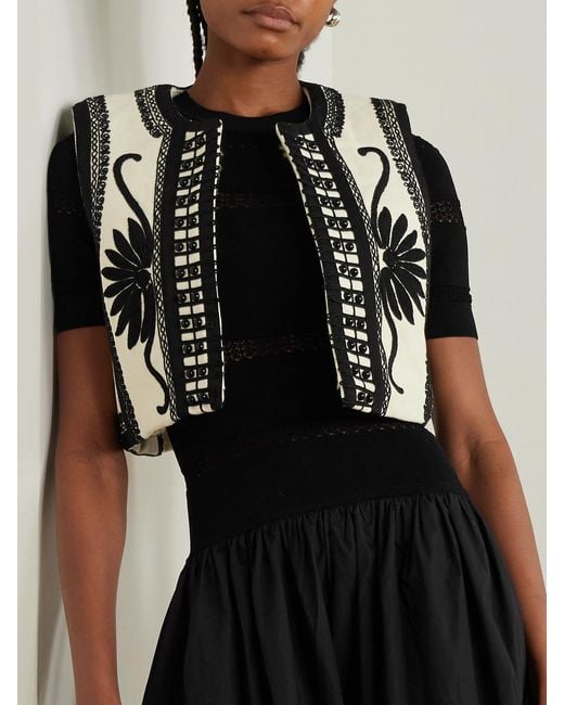 Sea Black Ambrose Cropped Bead-Embellished Embroidered Cotton-Canvas Vest