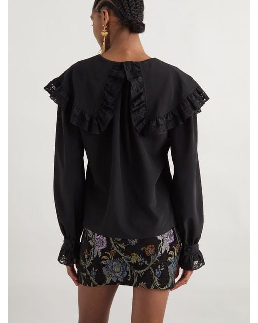 Chloé Black Lace-Trimmed Organic Silk Blouse