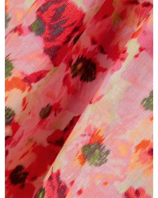Mini-Robe En Lin À Imprimé Fleuri, Découpes Et Plis Lightburst Zimmermann en coloris Red