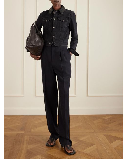 Bottega Veneta Black Sampieri Thong Logo-Embossed Leather-Trimmed Rubber Sandals