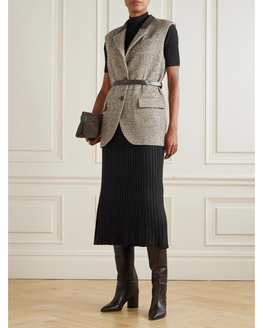 Brunello Cucinelli Black Ribbed Cashmere-Blend Midi Dress