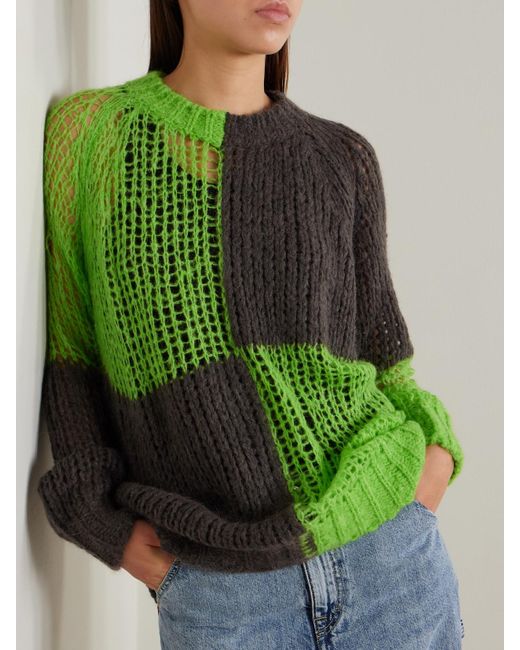 Acne Green Oversized Two-Tone Open-Knit Sweater