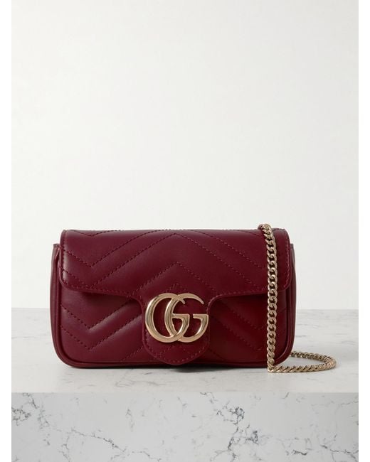 Sac Porté Épaule En Cuir À Surpiqûres Gg Marmont 2.0 Mini Gucci en coloris Red