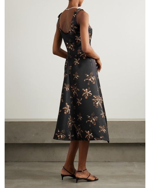 Emilia Wickstead Black Tippi Midikleid Aus Satin Mit Blumenprint