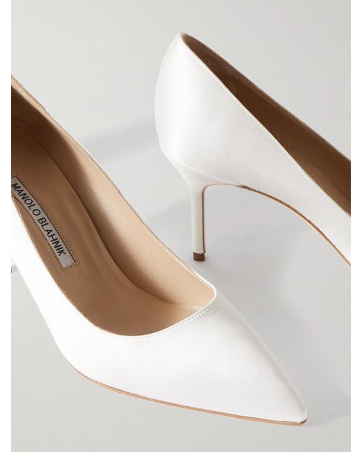 Manolo Blahnik White Bb 70 Satin Pumps