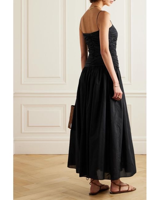 Matteau Black + Net Sustain Gathered Pleated Organic Cotton And Silk-blend Midi Dress