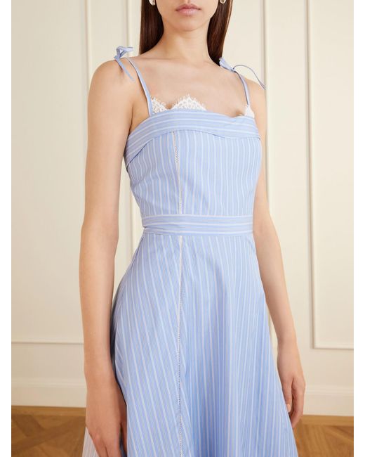 Jonathan Simkhai Blue Avaleigh Lace-Trimmed Striped Cotton-Poplin Midi Dress